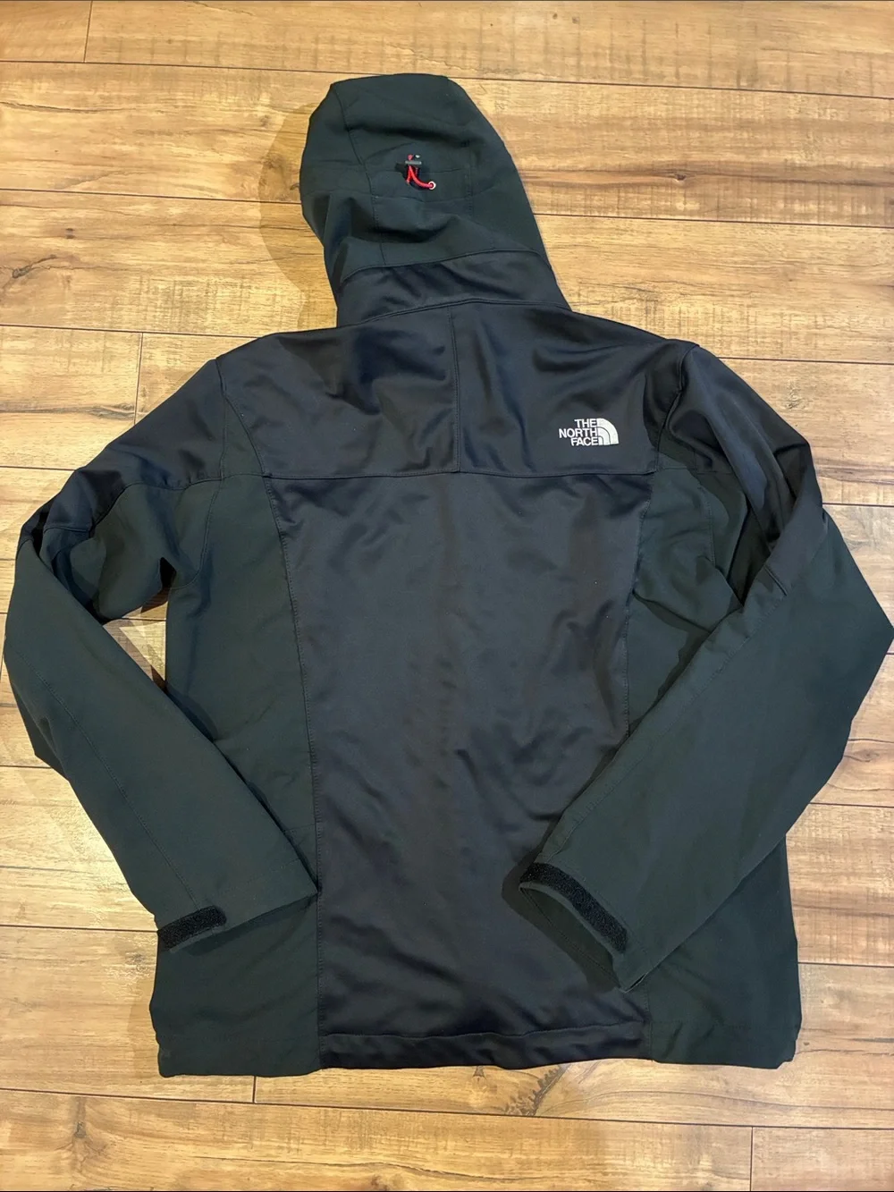 The North Face Black Hooded Windbreaker Windstopper with Red Zipper Accents
